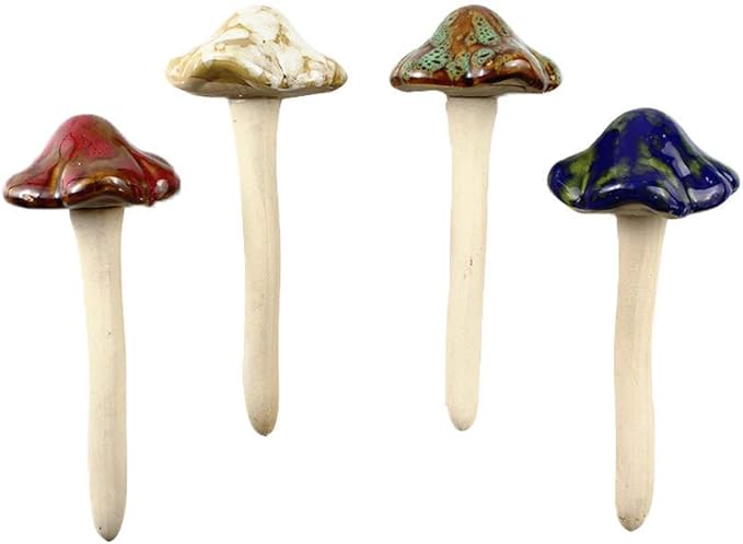 Danmu Garden Decor, 4pcs (Random Color) Ceramic Mushroom for Garden, Yard, Fairy Garden - Lawn Ornament Décor, Pottery Ornament 4.52" in Height