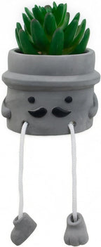 Cute Artificial Succulent Plant in Cement Pot with Hanging Legs, Mini Faux Succulent Decor for Kitchen Shelves, Bathroom Wall Shelf - Fake Small Plant for Home & Office Desktop, Shelf Accents