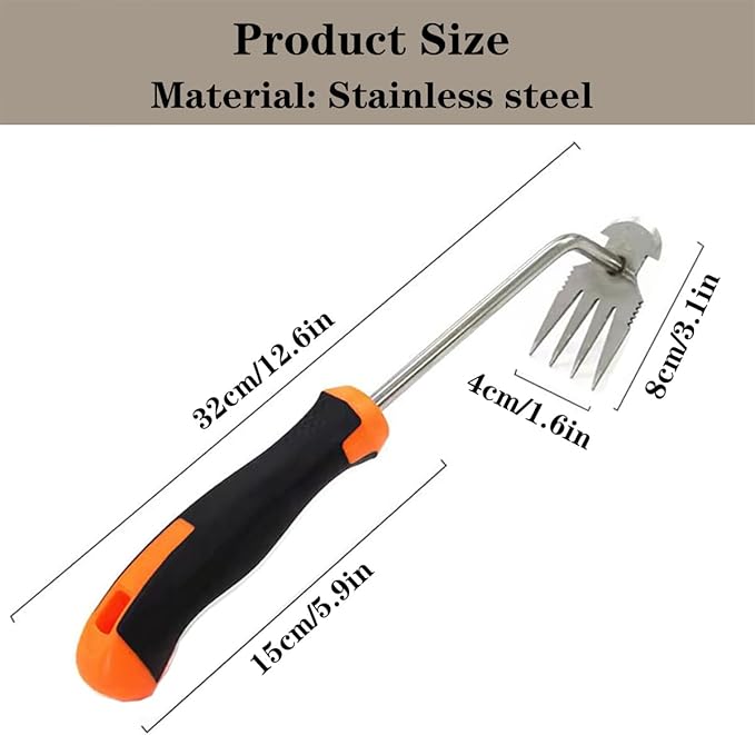 Weed Puller Tool with Thick Work Gloves, 4-Teeth Stainless Steel Hand Weeder, Deep Root Weed Remover for Dandelions Crabgrass, Gardening Weeding Tools for Garden Backyard Farm 13.7inch