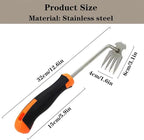 Weed Puller Tool with Thick Work Gloves, 4-Teeth Stainless Steel Hand Weeder, Deep Root Weed Remover for Dandelions Crabgrass, Gardening Weeding Tools for Garden Backyard Farm 13.7inch