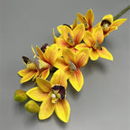 4pcs Artificial Cymbidium Orchid Flower Plant 3D Print Vanda 10 Heads Latex Phalaenopsis Flower (Black Heart Yellow)