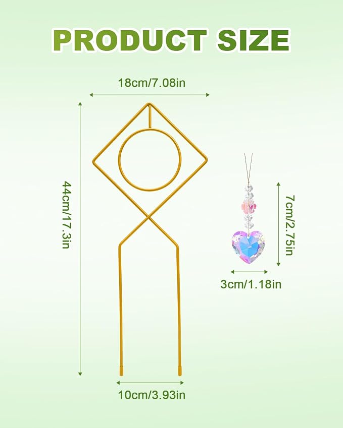 eZAKKA 17.3in Small Trellis for Potted Plants, Trellis for Climbing Plants Indoor Vine Ivy Flower Support with 2PCS Crystal Suncatcher, Gold, Pattern 03