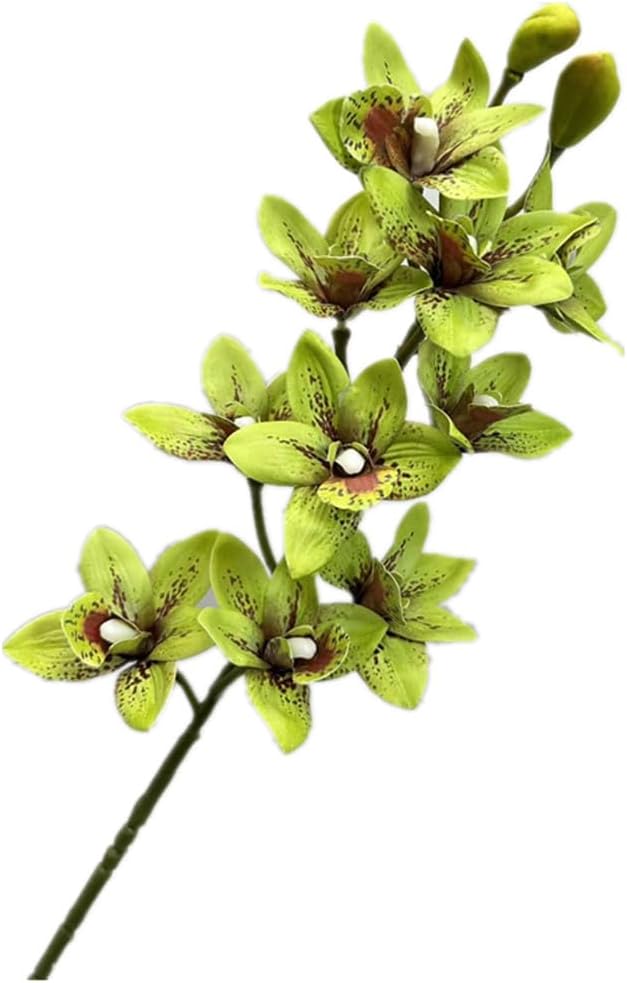 4pcs Green Cymbidium Orchid Flower 10 Heads Artificial Fake Latex Phalaenopsis Flowers for Wedding Centerpieces Home Hotel Floral Arrangment Decor (Green)
