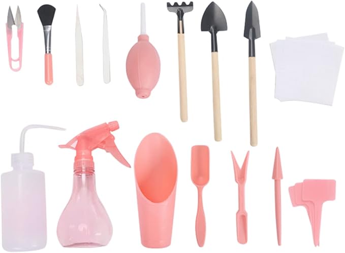 Tools, 16pcs/Set Mini Gardening Tool Set Transplanting Tool Garden Kit Transplanting Tools for Indoor Garden Plant Care(Pink), Gardening