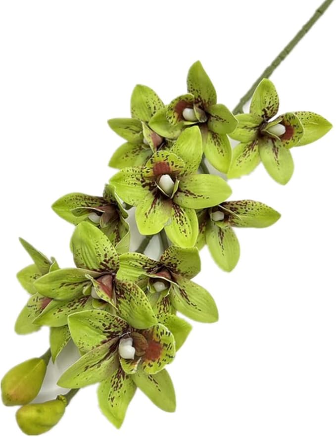 4pcs Green Cymbidium Orchid Flower 10 Heads Artificial Fake Latex Phalaenopsis Flowers for Wedding Centerpieces Home Hotel Floral Arrangment Decor (Green)