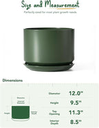 LE TAUCI 12 Inch Pots for Plants, Ceramic Plant Pots with Drainage Holes and Saucers, Elegant and Durable Large Plant Pot, Perfect for Home & Office Decor, Green
