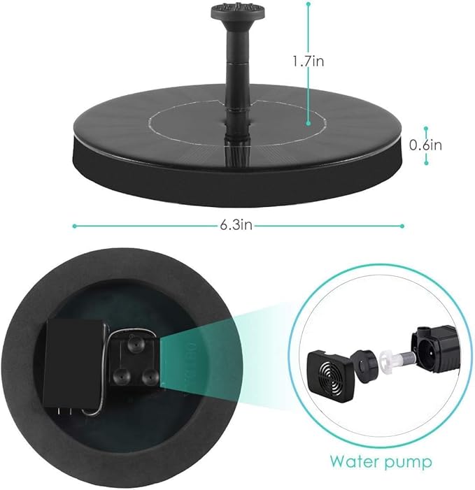 Solar Fountain Water Pump for Bird Bath, New Upgraded Mini Solar Powered Fountain Pump 1.5W Free Standing Solar Panel Kit Water Fountain for Garden, Pond, Pool, and Outdoor