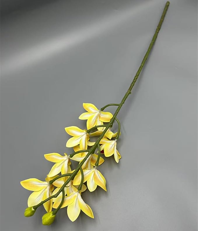 4Pcs Yellow Artificial Orchids Realistic Touch Fake Cymbidium Orchids, 10 Heads Lifelike Flowers for Wedding Centerpieces Home Decor Living Room Bathroom Office Vase Arrangements (yellow)