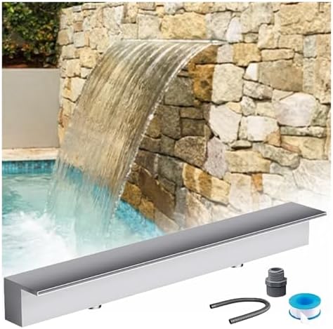 Waterfall Spillway for Indoor/Outdoor Decorative,Stainless Steel Fountain Spillway Kit Modern Embedded Design for Pools & Garden Ponds One Piece Waterfall Outlet for Stunning Outdoor Décor