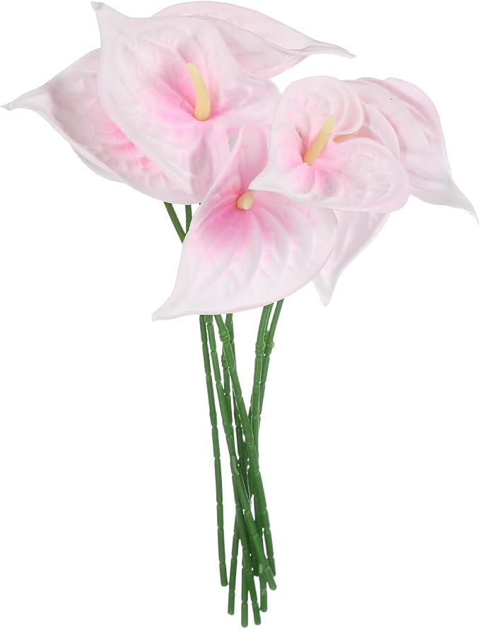 uxcell 8Pcs 11inch Artificial Anthurium Lily Flowers, Permanent Flower Bouquet for Home Arrangements Wedding Festival Decoration Crafts Store Decor Accessories, Light Pink