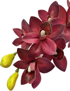 4pcs Artificial Cymbidium Orchid Flower Plant 3D Print Vanda 10 Heads Latex Phalaenopsis Flower (Dark red)