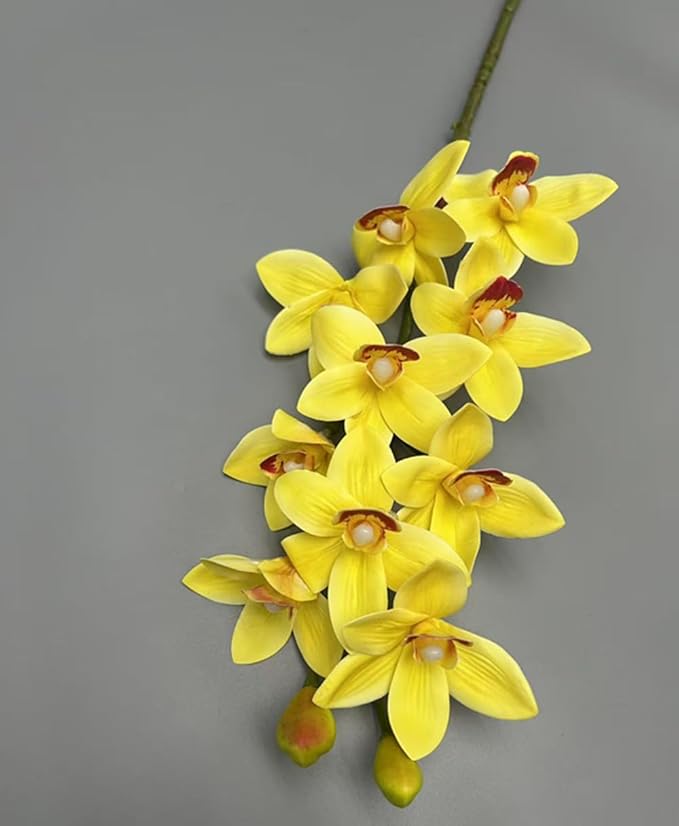 4Pcs Yellow Artificial Orchids Realistic Touch Fake Cymbidium Orchids, 10 Heads Lifelike Flowers for Wedding Centerpieces Home Decor Living Room Bathroom Office Vase Arrangements (yellow)
