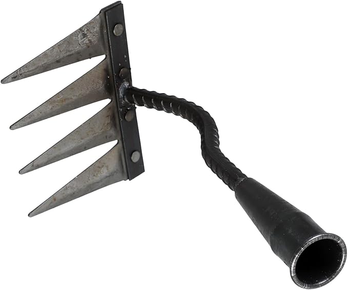 Garneck Heavy Duty Small Garden Rake with 4 Sharp Teeth, Reinforced Steel Manual Weeding Rake for Soil Turning and Lawn Leveling, Sturdy Hand Tool for Gardening and Landscape Care
