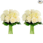 KaBloom - 24 Stems of White Roses (Cut-to-Order, and Homegrown in the USA) - Fresh Flowers for Birthday, Valentine's & Mother's Day