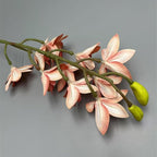 4pcs Artificial Cymbidium Orchid Flower Plant 3D Print Vanda 10 Heads Latex Phalaenopsis Flower (Orange)