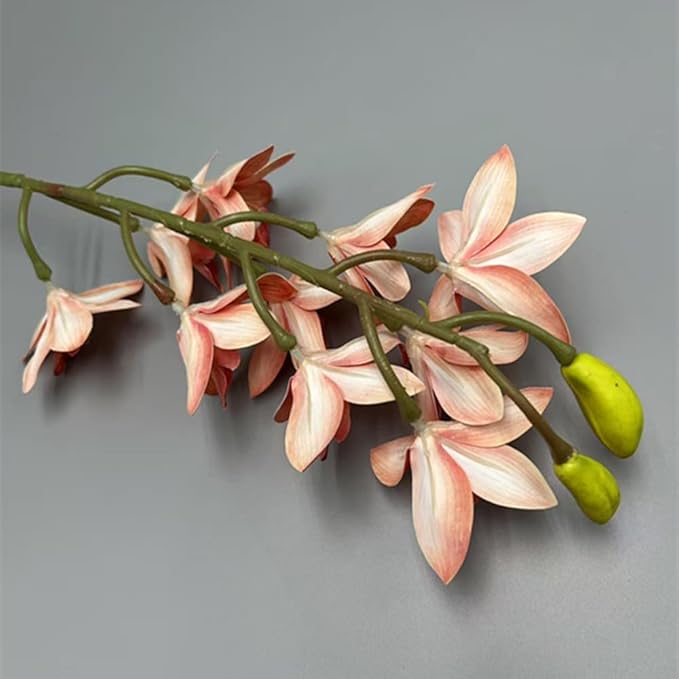 4pcs Artificial Cymbidium Orchid Flower Plant 3D Print Vanda 10 Heads Latex Phalaenopsis Flower (Orange)