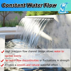 Waterfall Spillway for Indoor/Outdoor Decorative,Stainless Steel Waterfall Spillway Kit - 304 Outdoor Fountain Spillway with Long Hose Black/Silver for Backyard Ponds & Commercial Water Feat