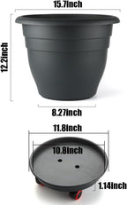3 Pack 16 Inch Large Plant Pots with Rolling Saucers & Drainage Holes,Heavy Duty Plastic Planters for Indoor Outdoor Plants,Large Flower Pots with Wheels for Tall Plants(Black)