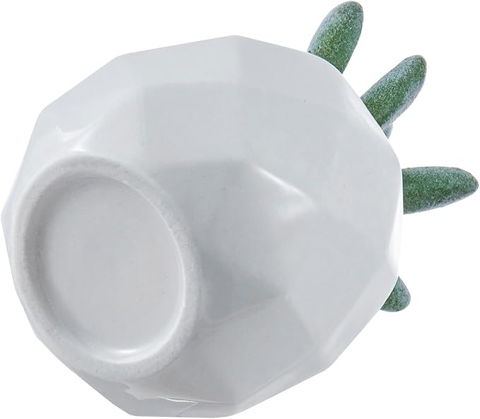 MyGift Miniature Artificial Succulents, Indoor Fake House Plants in Round White Geometric Ceramic Pots, Set of 4