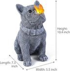 Solar French Bulldog Garden Statue with Butterfly, Outdoor Frenchie Sculpture Decor for Patio, Yard & Lawn, Unique French Bulldog Gifts & Dog Memorial Statue,10 Inch, Resin (Grey Stone)