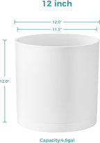 FaithLand 12-Inch Large Modern Cylinder Planter, Thick-Walled Plastic Plant Pot with Drainage Holes and Detachable Saucer, Matte White, Ideal for Indoor & Outdoor Plants Flowers