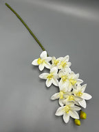 4pcs Artificial Cymbidium Orchid Flower Plant 3D Print Vanda 10 Heads Latex Phalaenopsis Flower (Yellow Heart White)