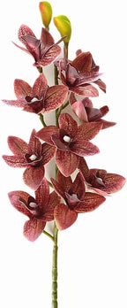 4pcs Artificial Cymbidium Orchid Flower Plant 3D Print Vanda 10 Heads Latex Phalaenopsis Flower (Autumn red)