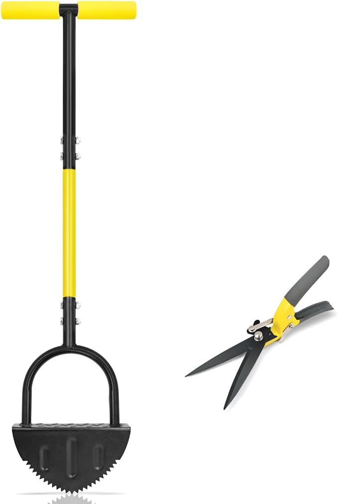 Byhager Professional Edge Lawn Tool, Heavy Duty Steel Half Moon & Saw-Tooth Blade for Clean Borders, Long Handle Reduces Back Strain, Manual Edger Ideal for Garden Edges, Sidewalks, Flower Beds