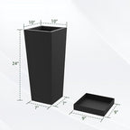 Metal Tall Planters 24 inch Set of 2, Durable Taper Planter with Drainage Holes & Rust-Proof Coating & Trays for Outdoor Indoor Garden Patio Front Door