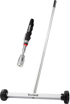 Toolwiz 17" Rolling Magnetic Sweeper 10lbs, with 8 lbs Telescopic Magnetic Pick Up tools with LED light–Lightweight Pick-up Sweeper with Wheels for Nails, Screws & Metal Debris Home Use Workshop