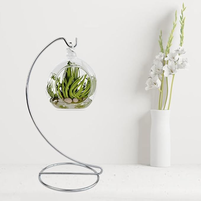 9 Inch Silver Ornament Display Stand, Metal Ornament Hanger Stand for Hanging Glass Globe, Air Plant Terrarium, Witch Ball, Christmas Ornament and Home Wedding Decoration (1, 9x4 Silver)