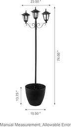 Glitzhome 2Pcs 74” H Outdoor Solar Lamp Post Light Oversized with Planter Pot - 3 Head Street Vintage Garden Solar LED Post Light for Lawn, Pathway, Driveway, Front/Back Door - Warm White