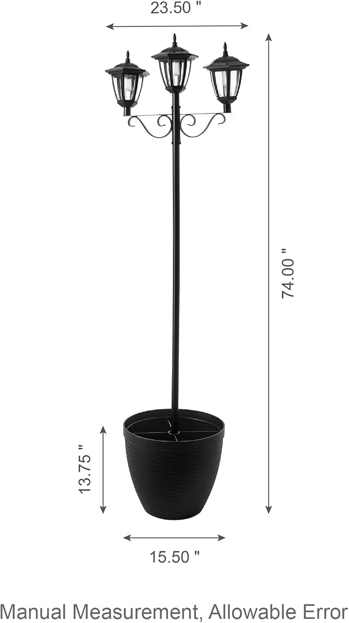 Glitzhome 2Pcs 74” H Outdoor Solar Lamp Post Light Oversized with Planter Pot - 3 Head Street Vintage Garden Solar LED Post Light for Lawn, Pathway, Driveway, Front/Back Door - Warm White