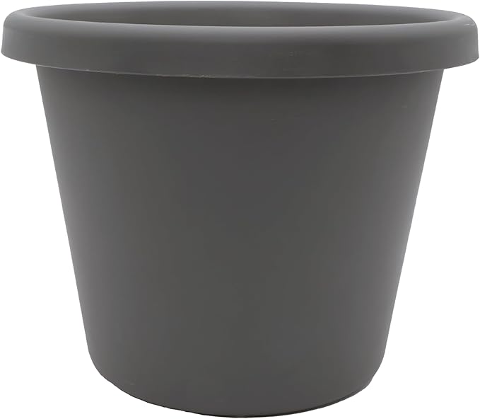 The HC Companies Classic Round Plastic Plant Pot w/Rolled Rim - Lightweight & UV Resistant Flower Pot for Herbs & More - Outdoor & Indoor Plant Pots w/Drainage (8.5 inch Warm Gray, Pack of 1)