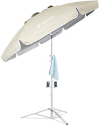 AMMSUN Shade Umbrella, Premium Portable Umbrella with Stand, 6.5ft Lightweight Free Standing Canopy for Sporting Games, Adjustable Instant Sun Protection and Easy to Carry, Beige