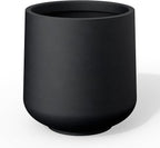 Kante 11.6" Dia Round Concrete Planter, Outdoor Indoor Large Plant Pots Containers with Drainage Hole and Rubber Plug for Home Garden Patio, Burnished Black
