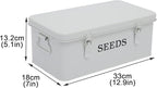 Seed Saving Box, Metal Seed Bin, Seed Storage Organizer, Seed Packet Container with Lid, Seed Envelope Storage Box, 4 Compartments Garden Seed Bin with Safety Locks-White