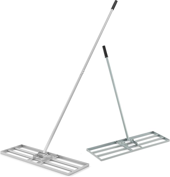 Goplus Lawn Leveling Rake, 30" x 10" Heavy Duty Level Lawn Tool w/ Ergonomic Handle for Soil, Effort-Saving Landscape Rake for Garden, Backyard, Golf Course, Farm, Pasture (Sliver)