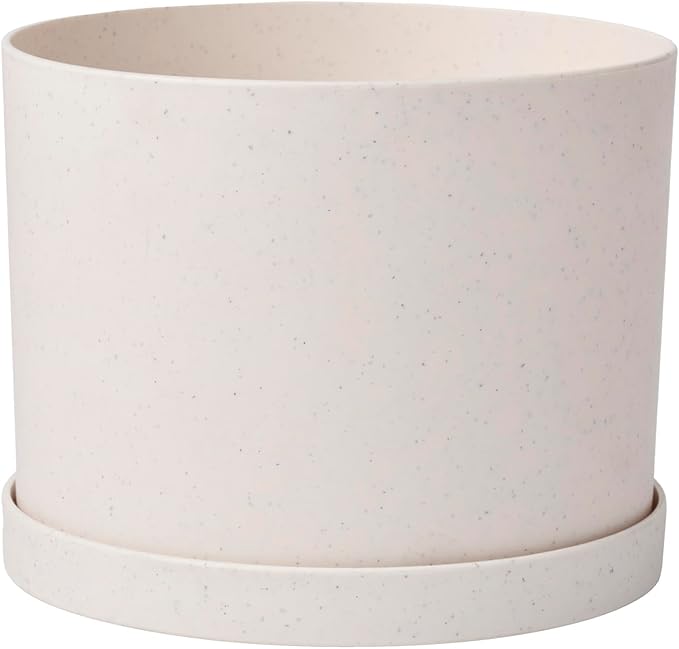 Bloem Mathers 8" Vanilla Bean Round Modern Resin Garden Planter Pot with Drainage Holes and Removable Saucer Tray Included