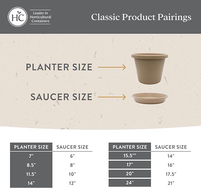 The HC Companies Classic Round Plastic Plant Pot w/Rolled Rim - Lightweight & UV Resistant Flower Pot for Herbs & More - Outdoor & Indoor Plant Pots w/Drainage (8.5 inch Warm Gray, Pack of 1)