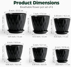 Plant Pots, Self Watering Planters with Drainage Holes and Trays, Flower Pots for Indoor Outdoor - 6 Pack(4/5/6/6.5/7/8 Inch) (Black)
