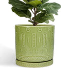 Ceramic Planter - 12 Inch Pots for Plants Indoor Outdoor, Round Large Flower Pots with Drainage Hole and Saucer, Decorative Boho Planter, Home Office Decor, Plant Lover Gifts, Green