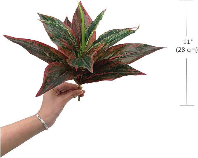 CATTREE Fake Plants Artificial Plant Outdoor Shrubs Faux Grass Plastic Leaves Greenery Bushes Home Garden Wedding Party Decorations Indoor Office Yard UV Resistant Planter Filler Red 2 Pack
