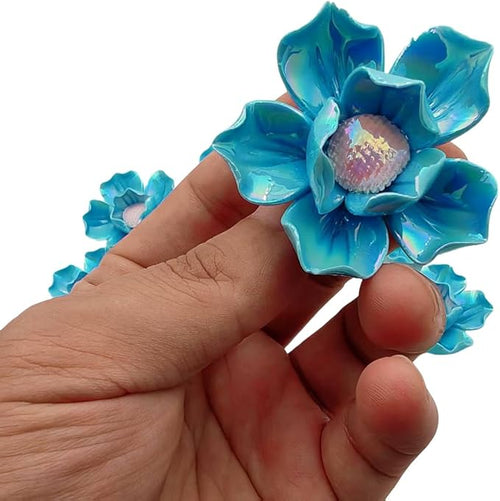 10 PCS 3D Flower Ceramic Tiles,1.6" Handmade Procelain Ceramic Flowers for Artwork,Fish Tank,Vases,Living Room, Dining Table,Office, Home Floral Decor (Double-Flowered Iridescent Blue)
