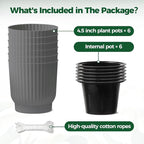 T4U 4.5 Inch Plant Pots Self Watering, 6 Pack African Violet Pots, Small Plant Pots for Plants, Small Indoor Plant Pot, Self Watering Planter for African Violet, Succulents (6 Pack 4.5" Pots, Gray)