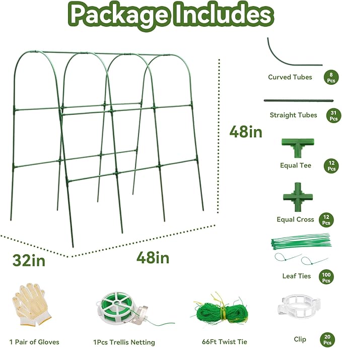 TOCCYARD Cucumber Trellis for Raised Bed, U-Shape Garden Trellis for Climbing Plants Outdoor, Metal Arch Trellis for Vegetables, Plant Support for Tomato, Pea, Zucchini, Squash