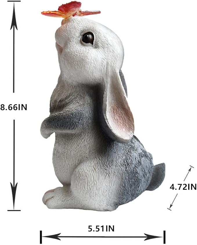 Solar Garden Statue Outdoor Decor Rabbit Figurines with LED Butterfly Lights, Bunny Statues Patio Ornament Decor for Lawn Balcony Yard, Gifts for Mum Grandmom on Birthday Mother's Day