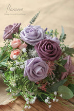 Floroom Artificial Flowers 25pcs Real Looking Plum Foam Fake Roses with Stems for DIY Wedding Bouquets Bridal Shower Centerpieces Floral Arrangements Party Home Decorations