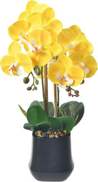 Orchids Artificial Plant in Ceramic Pot 18.5" Faux Orchid Phalaenopsis Flowers Arrangement for Home Office Table Centerpiece Indoor Decor, Yellow