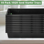 RooTrimmer 1020 Flat Seed Starter Trays 10 Pack, Plastic Nursery Pots Trays & Seeds Potting Plants Tray, Durable Carrying Seedling Starting Tray for Planting (Black)